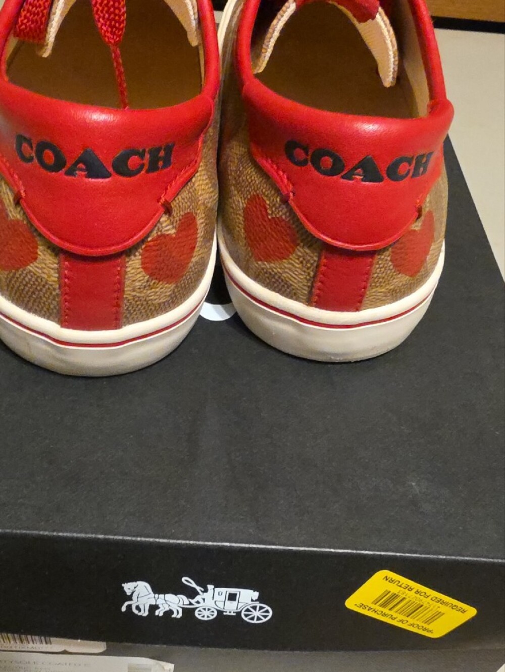 Coach Brown Signature Canvas Sneakers with Red Heart Print - Picture 5 of 8